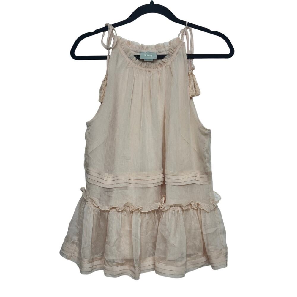 Maeve Anthropologie Tiered Peplum Tank Top Blush Pink Tassel Tie Shoulder Small